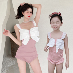 连体荷叶边女童公主可爱蝴蝶结度假海边母女 女款 夏季 亲子泳装
