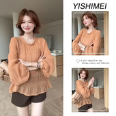 百搭高腰休闲短裤 韩里韩气两件套洋气减龄气质雪纺衬衫 女时尚