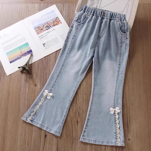 天丝 公主风立体蝴蝶弹力棉前开叉夏薄款 女童牛仔裤 2025新款