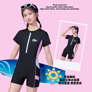 儿童连体泳衣女孩中大童初中生保守2024新款 女童运动速干泳装