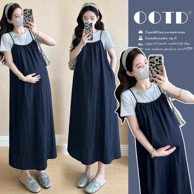 孕妇装2025夏季新款韩版时尚宽松大码休闲减龄连衣裙打底孕妇