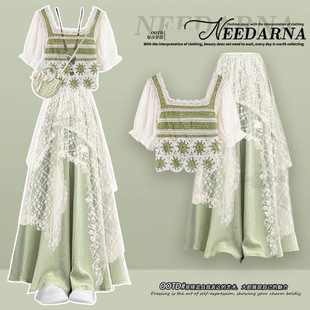 云南旅游穿搭民族风波西米亚连衣裙子2025夏季 果香调多巴胺绿色