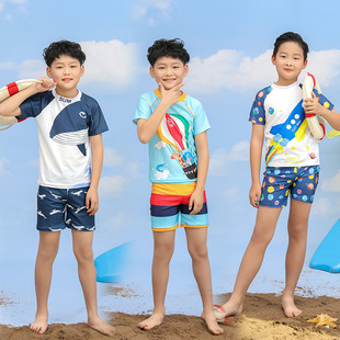 儿童泳衣男童分体两件套泳衣小中大童防晒速干休闲度假温泉泳装