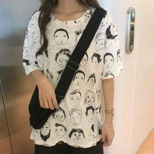 休闲宽松印花卡通短袖 新款 小众大码 复古动漫二次元 T恤女上衣 韩版