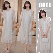 显瘦洋气中长款 新款 温柔风减龄圆领重工刺绣 2024夏季 孕妇装