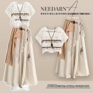 草原新疆旅游穿搭波西米亚连衣裙女夏天巨好看 沙漠民族风长