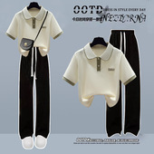 冰丝裤 学院风polo领短袖 两件套 休闲运动套装 初高中学生夏季