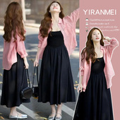 2025春夏新款 拼接吊带裙套装 纯欲风韩版 网红防晒衬衣 时尚 孕妇装