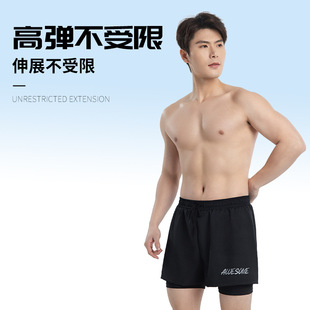 运动沙滩平角泳裤 男士 泳衣双层速干宽松泡温泉游泳 男新款 泳裤
