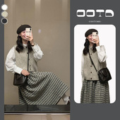 衬衫 针织马甲长袖 格子半身裙两件套 2024新款 初秋穿搭高级感套装