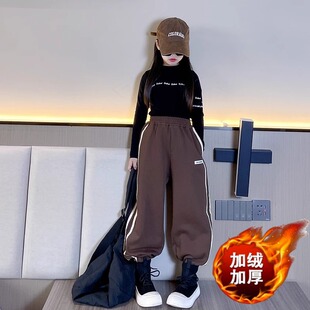 卫裤 女童裤 儿童弄冬季 2024新款 宽松女大童加绒加厚 子秋冬款