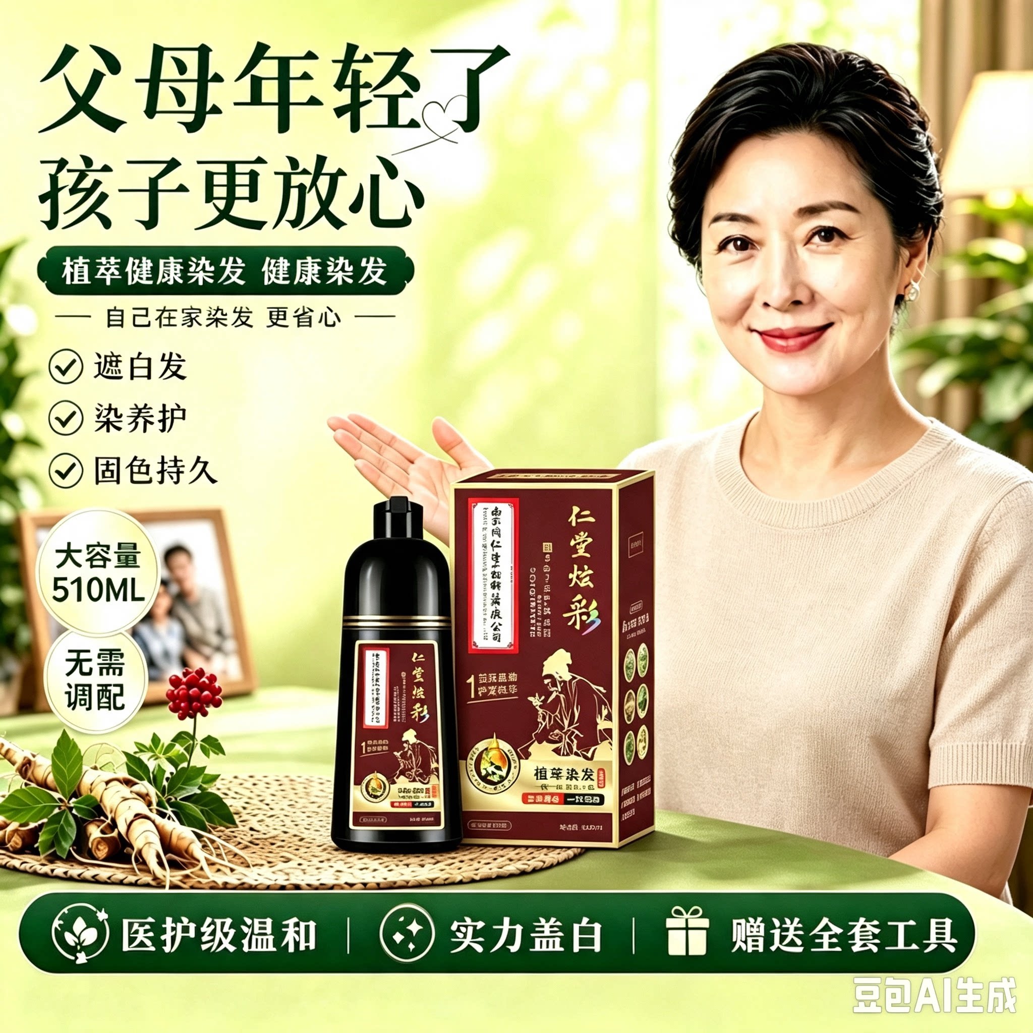染发剂洗染一体洗发水黑色老年人漂发剂