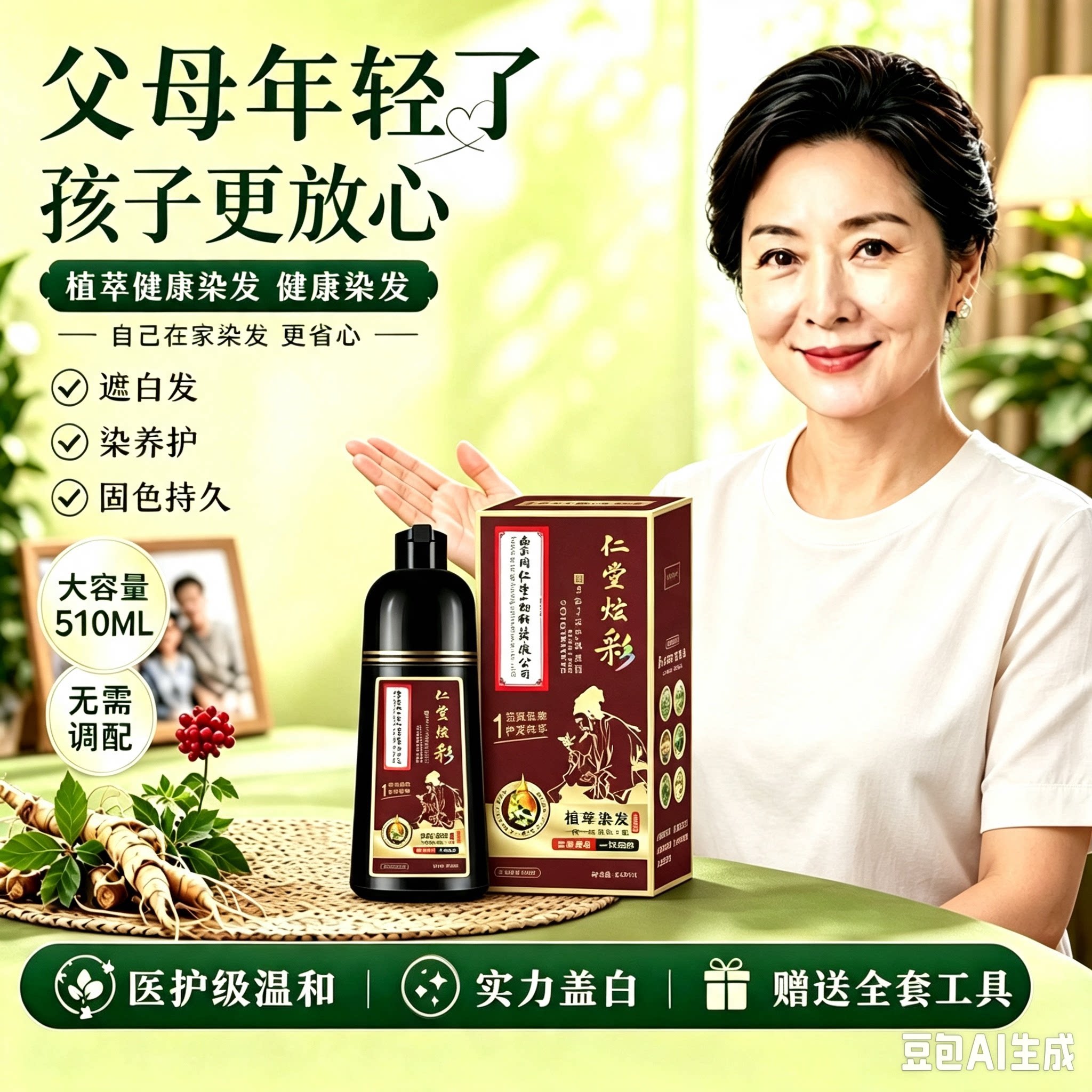 染发剂洗染一体洗发水黑色老年人漂发剂