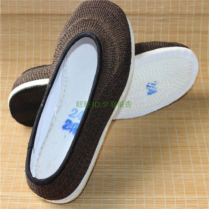 子酉八月古城棕编手工棕叶编织鞋面千层底棕丝休闲圆口布鞋槽耳鞋