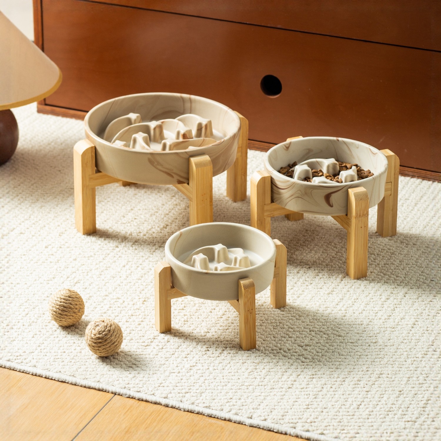 大理石纹流星慢食碗带竹架陶瓷宠物碗防噎缓食猫碗狗碗防打翻食盆,宠物/宠物食品及用品,宠物储粮桶,淘宝优惠券,粉丝福利购,淘宝优惠卷