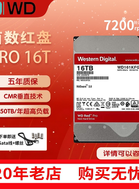 西数红盘pro 16TB 7200转512MB SATA CMR垂直 NAS专用 WD161KFGX