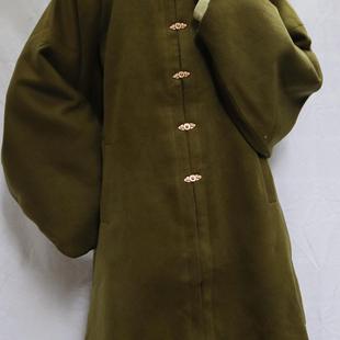 裳裳者华 芥黄 原创日常秋冬明制汉服毛呢中长方领半袖弓袋袖披袄