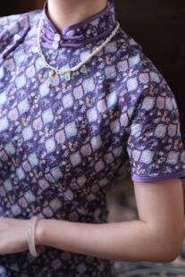 半袖 30s全开襟平裁无省古法旗袍长绒棉亚麻长款 窗花 裳裳者华