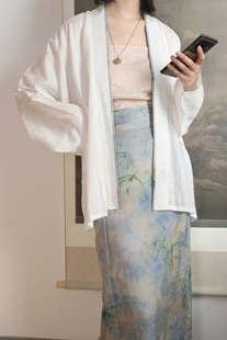 裳裳者华 雨 天丝印花宋制直领对襟飞机袖短衫两片裙旋裙日常汉服