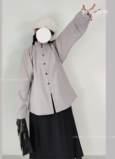 裳裳者华灰灰日常明制毛呢立领竖领对襟弓袋袖短袄中长袄秋冬汉服