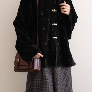 裳裳者华 粉黑 秋冬提花明制比甲日常汉服立领圆领弓袋袖短衫日常