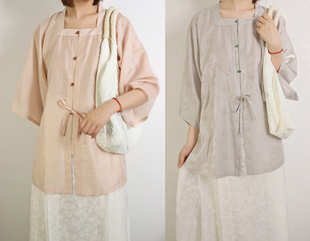 裳裳者华 洗朱 双色日常春夏秋明制汉服天丝提花方领半袖短衫