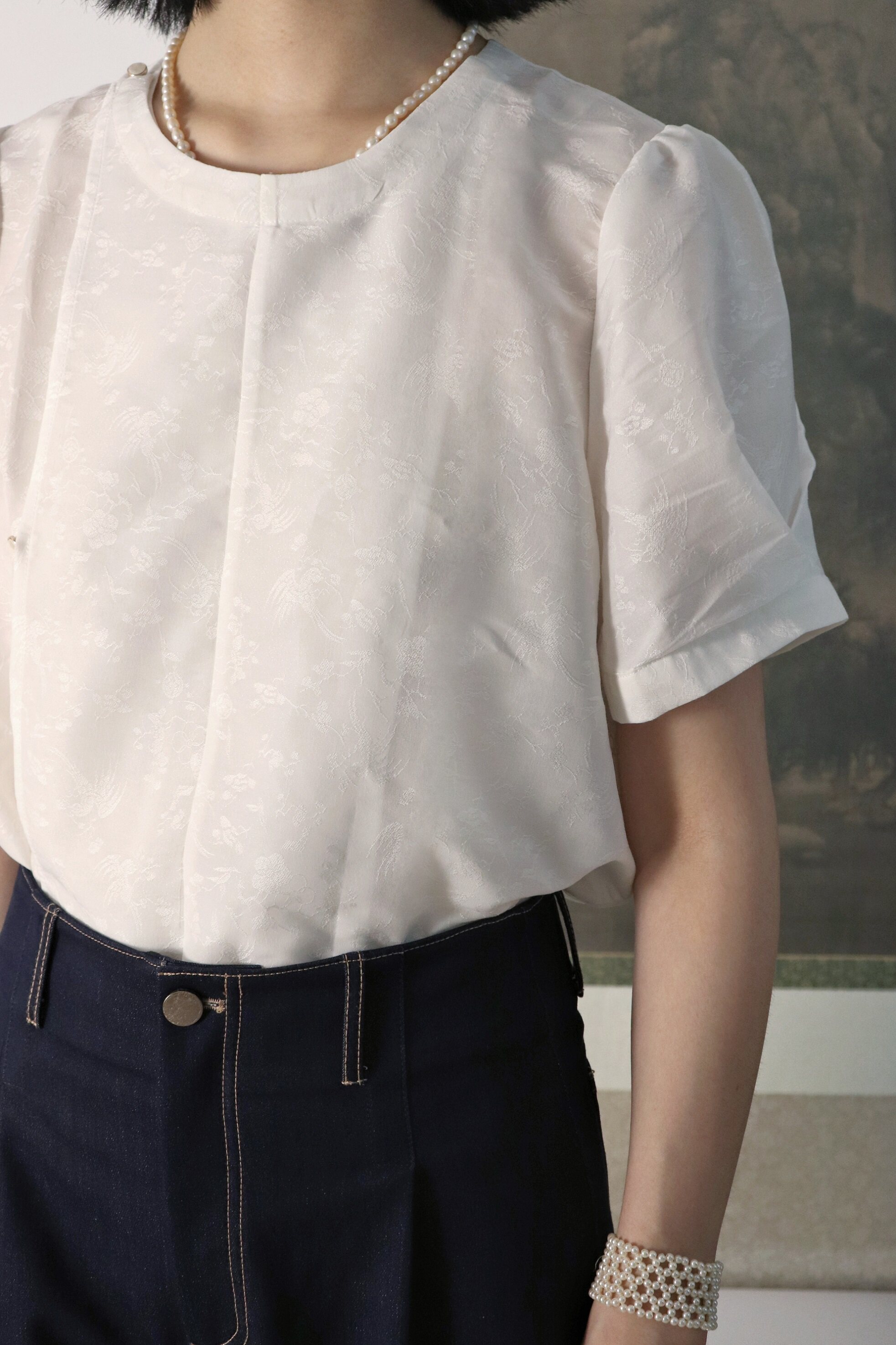 SHANG SHANG ZHE HUA 멀티 컬러 HANFU 요소 당나라 라운드 넥 반팔 짧은 셔츠 데일리 셔츠 국가 스타일 새로운 중국 스타일 봄 여름