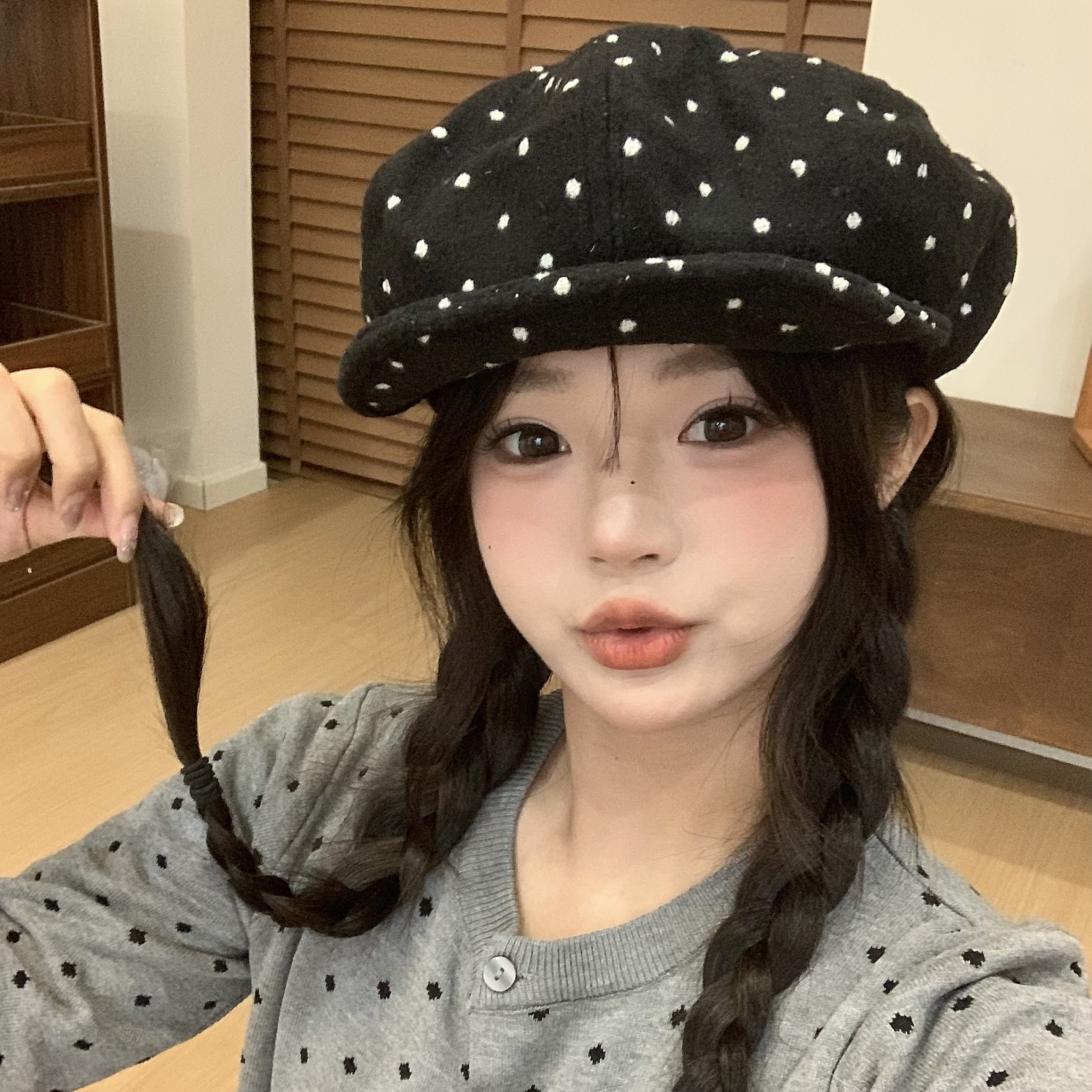 新款秋冬波点云朵八角贝雷帽