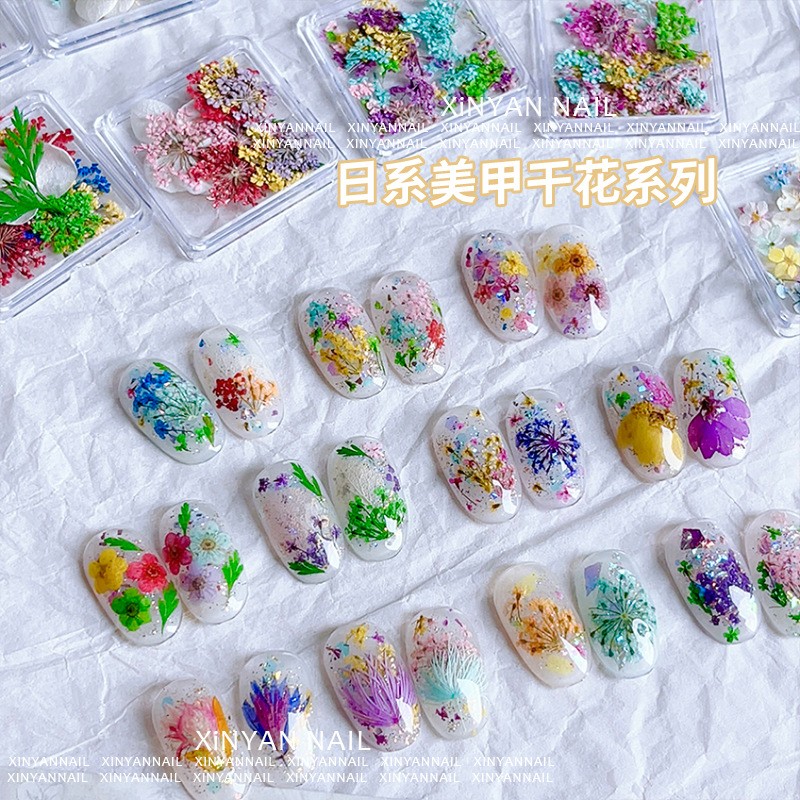 美甲干花混装素材莫奈花园