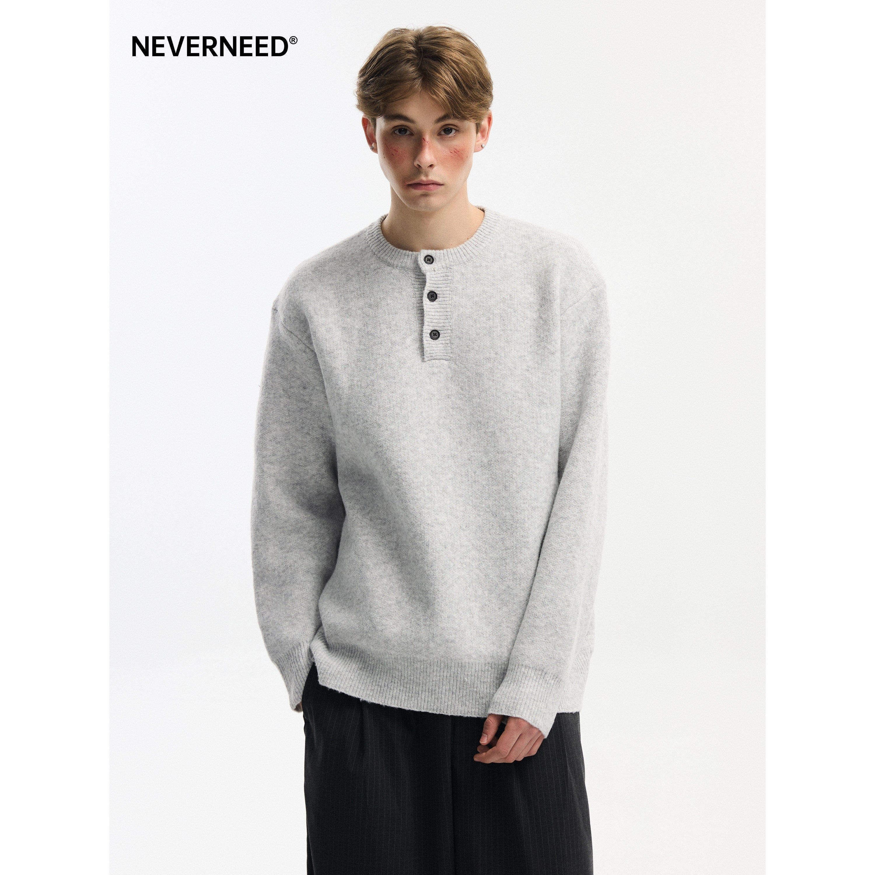 NEVERNEED亨利领套头毛衣男秋冬季美式慵懒风含绵羊毛针织衫外套,男装,针织衫/毛衣,淘宝优惠券,粉丝福利购,淘宝优惠卷