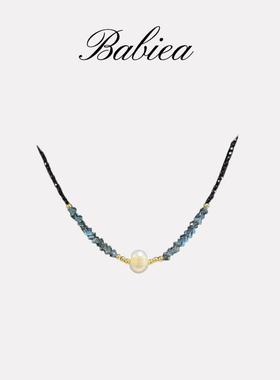 【大美唤专属】Babiea简饰黑色系淡水珍珠水晶项链XL-010