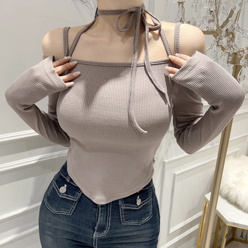 显瘦螺纹棉女装纯欲风长袖螺纹
