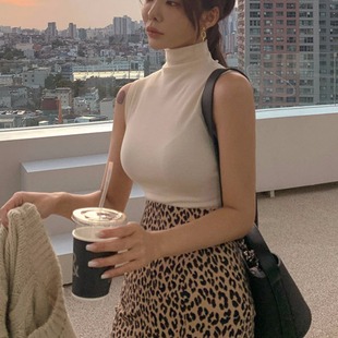 浅米色打底衫内搭春秋薄款高领T恤坎袖背心套头女上衣修身新2026