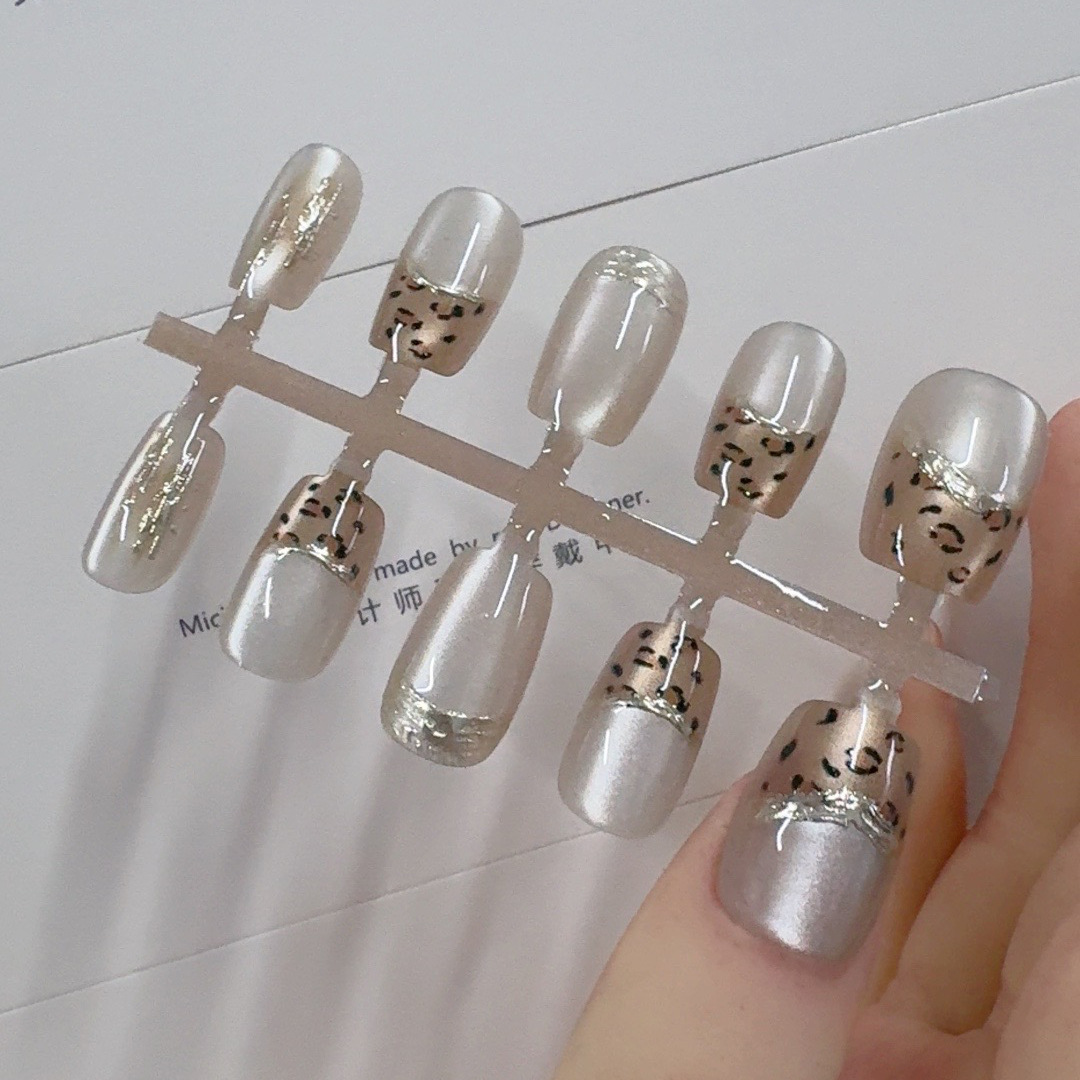 6066#纯手工穿戴甲新品半手工猫眼袁柠七美甲假指甲贴片成品