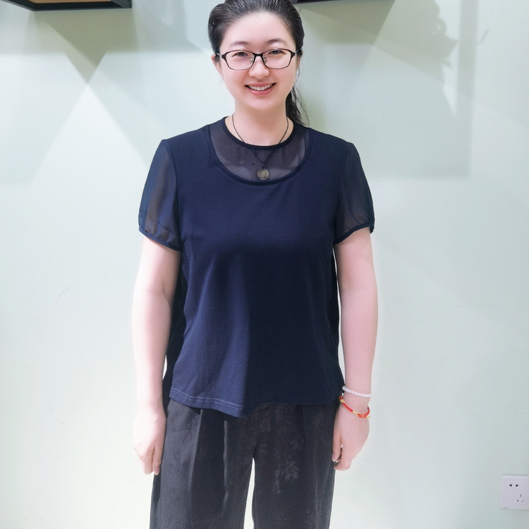 YUN韫减龄百搭拼料短袖针织女T恤
