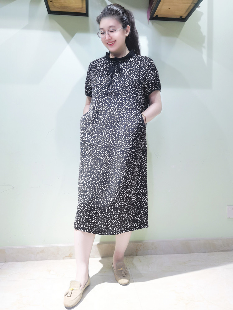 YUN韫2024夏季新品女裙折皱领显瘦飘逸雪纺裙印花短袖连衣裙 3668