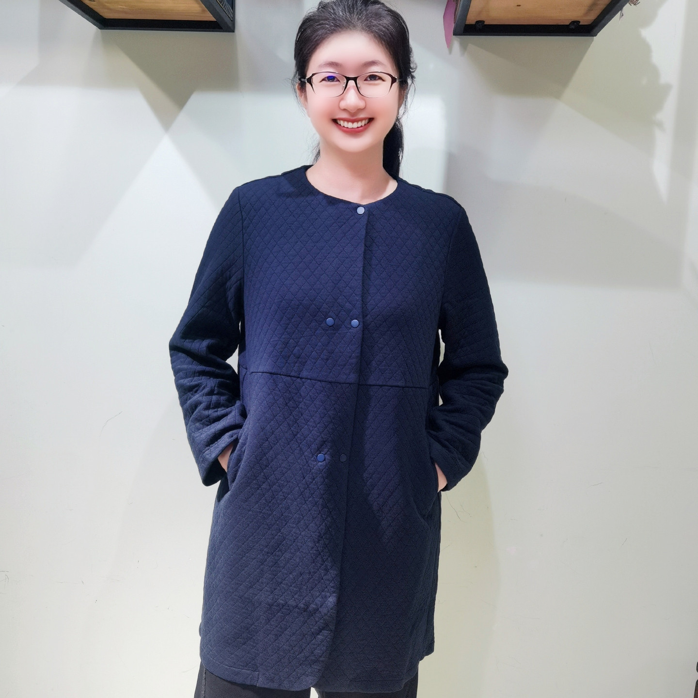 YUN韫圆领女外套中长款夹棉风衣