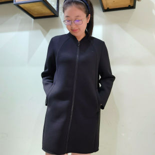 YUN韫2023秋装女款立领空气棉韩版门襟拉链中长款风衣外套女2168K