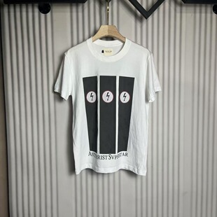 明亮叔出品自主高街潮流vtg闪电曼森玛丽莲短袖白墨直喷印花T恤