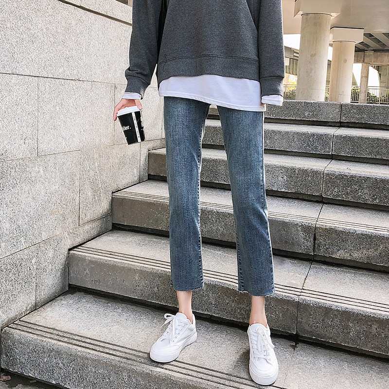 2020春夏新款高腰牛仔裤女八分显瘦显高百搭韩版阔腿九分小直筒裤