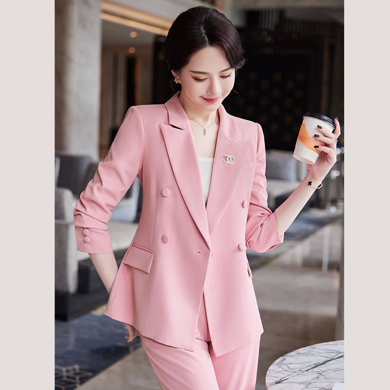 粉色西装外套女2023新款高端职业装气质女神范休闲时尚小西服套装