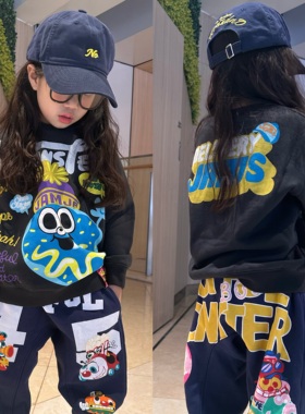 闲闲家秋冬季jam童装日系男女宝宝卡通圆领加绒卫衣儿童长袖绒衫