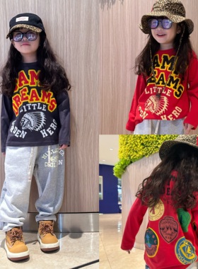 闲闲家春秋款dd童装儿童长袖T恤日系男女宝宝徽章印花上衣打底衫