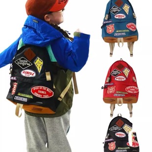 新款dd儿童复古徽章重工双肩背包男女童宝宝日系户外潮流书包