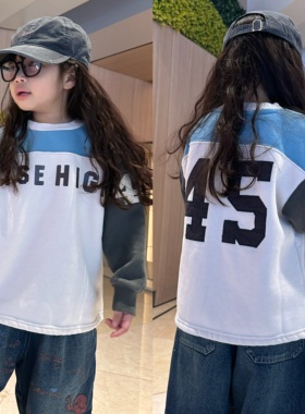 闲闲家冬季新款dd儿童一体绒卫衣男女童贴布刺绣洋气拼接加绒上衣