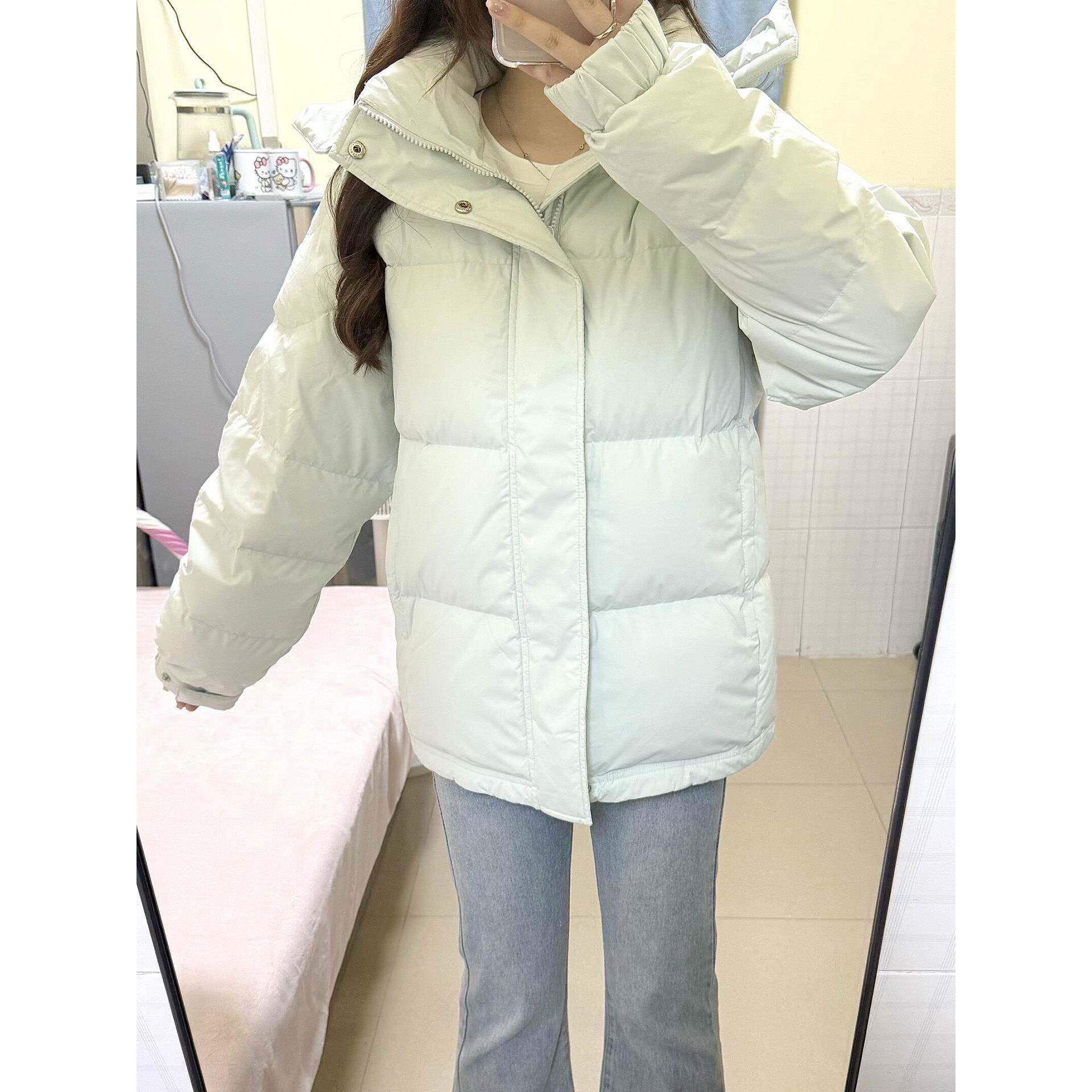 奶绿色中戏羽绒服女短款2025冬季新款连帽情侣连帽加厚小个子外套