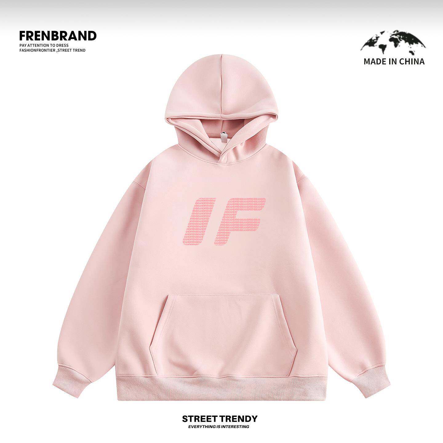 FREN 国潮牌连帽卫衣女秋冬季加厚情侣装男女款外套美式休闲上衣