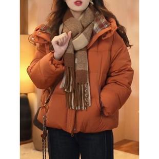橘色连帽羽绒棉服女款冬季2025新款高级感减龄保暖加厚面包服外套