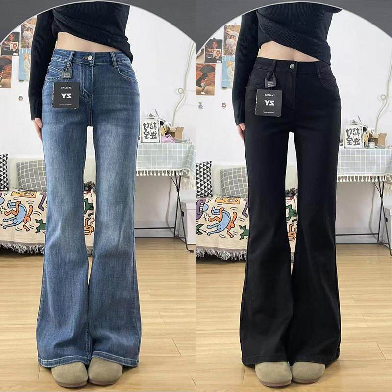 微喇牛仔裤女2025春季新款高腰弹力显瘦修身直筒小个子马蹄喇叭裤