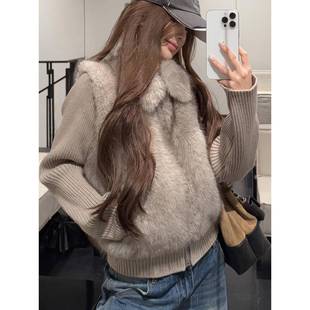 2025冬季新款年轻环保皮草毛毛外套女短款小个子针织袖马甲可拆卸